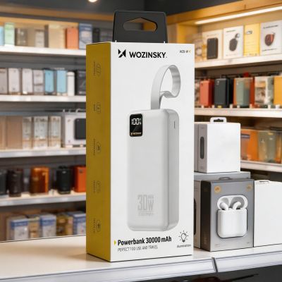 7. Powerbank Wozinsky W8-W 30000mAh 30W 2x USB-A i USB-C z latarką - biały