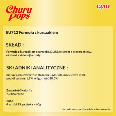 7. INABA Churu Pops Kurczak - przysmak dla kota - 4x15 g