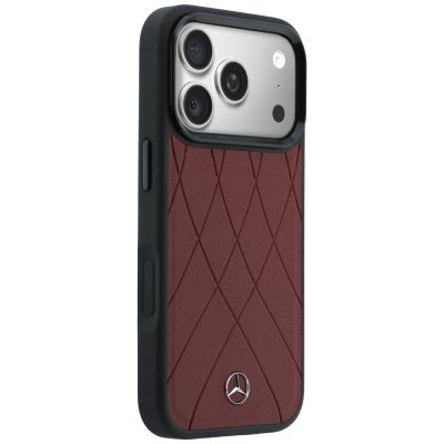 4. Etui Mercedes Leather with Crossed Lines MagSafe na iPhone 17 Pro Max - czerwone
