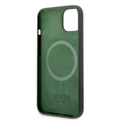 7. Etui Guess Silicone Logo Plate MagSafe na iPhone 13 - zielone