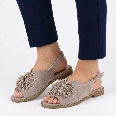 4. Sandały damskie płaskie zabudowane z cekinami khaki Potocki 43349