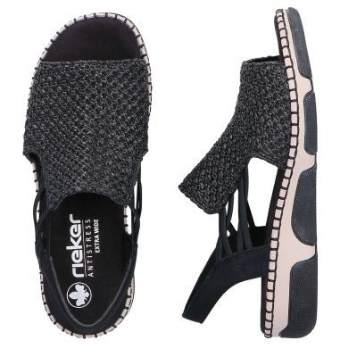 4. Komfortowe sandały damskie na platformie czarne Rieker 66241-00