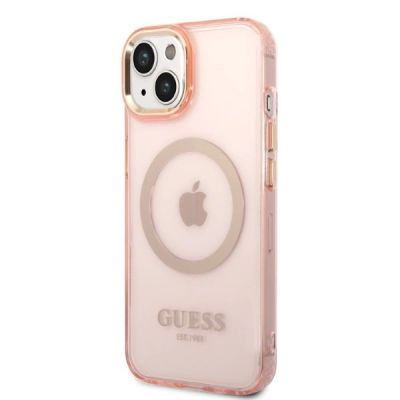 2. Etui Guess Gold Outline Translucent MagSafe na iPhone 14 - różowe