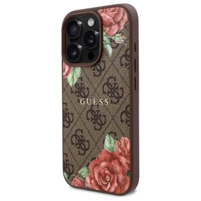 2. Etui Guess 4G Flowers Print MagSafe na iPhone 16 Pro 6.3" - brązowe