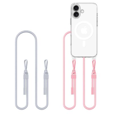 Etui Tech-Protect Flexair Chain MagSafe na iPhone 16 - przezroczyste  + 2 smycze (różowa i szara)