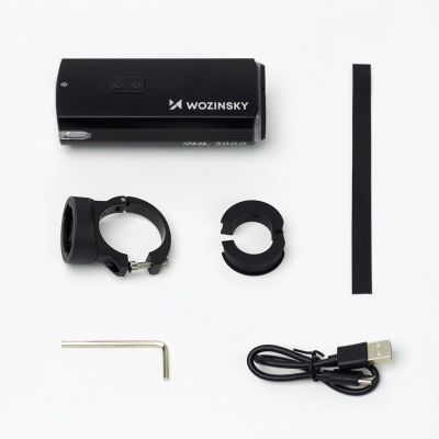 3. Lampka rowerowa przednia Wozinsky + kabel USB-C (3000 lm)  - czarna