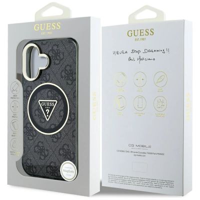 8. Etui Guess IML Metal Glitter 4G Circle Triangle MagSafe na iPhone 16 - czarne