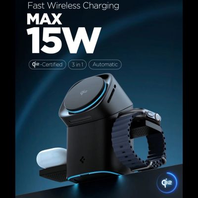 4. Ładowarka indukcyjna Spigen Essential EF223MS 3w1 QI2 - czarna