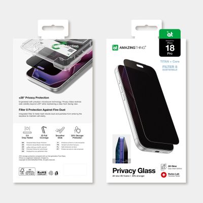 4. Szkło prywatyzujące matowe AMAZINGTHING Titan +Care Matte Privacy Glass na iPhone 18 Pro z ramką montażową