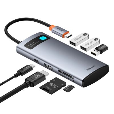 6. Hub USB-C Baseus Metal Gleam 7w1 HDMI 4K 60Hz / 3x USB 3.0 / USB-C PD / SD / microSD – szary