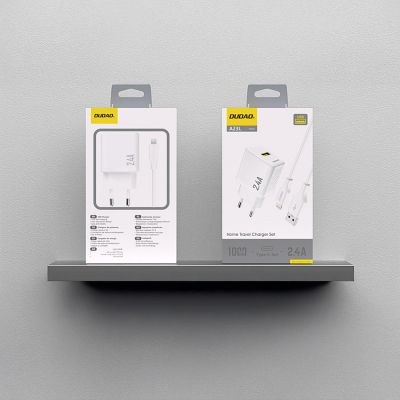 3. Ładowarka sieciowa Dudao A23LEU 2.4A GaN EU USB-A z kablem USB-A - Lightning - biała