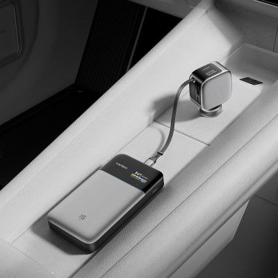 19. Ładowarka samochodowa Cuktech CC903P 100 W z wyświetlaczem i zwijanym kablem USB-C 70 cm - szara