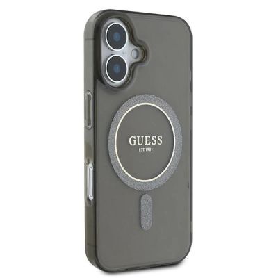 4. Etui Guess IML Glitter Circle MagSafe na iPhone 16 - czarne