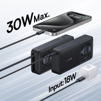 7. Powerbank Baseus Free2Pull 10000mAh 30W z portem USB-C i rozwijanym kablem USB-C - czarny