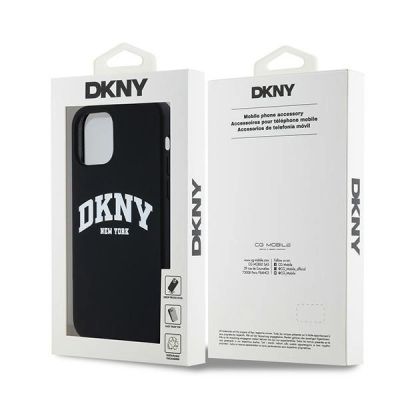 4. Etui DKNY Liquid Silicone White Printed Logo MagSafe na iPhone 12/12 Pro - czarne