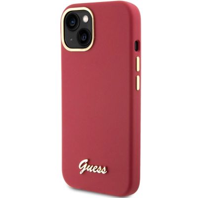 2. Etui Guess Silicone Script Metal Logo & Frame na iPhone 15 - czerwone