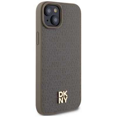 4. Etui DKNY Leather Pattern Metal Logo MagSafe na iPhone 15 / 14 / 13 - brązowe