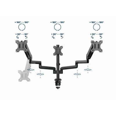 37. GEMBIRD BIURKOWE REGULOWANE RAMIĘ/UCHWYT NA 3 MONITORY 17-27, VESA 100X100MM, DO 7 KG