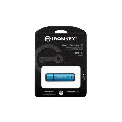 3. Kingston Technology IronKey Vault Privacy 50 pamięć USB 64 GB USB Typu-A 3.2 Gen 1 (3.1 Gen 1) Czarny, Niebieski