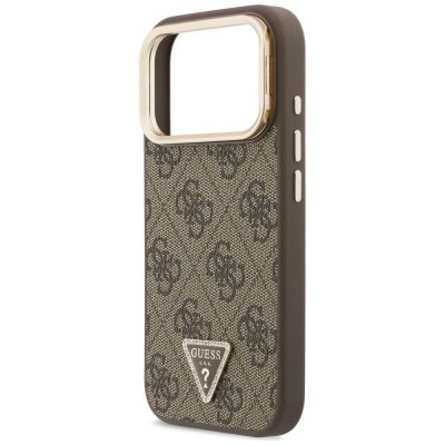 6. Etui Guess 4G PU Triangle Logo & Stand Camera Magsafe na iPhone 18 Pro / 17 Pro - brązowe