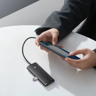 10. Baseus Lite Series przejściówka HUB USB Typ C - 4x USB 3.0 25cm czarny (WKQX030301)