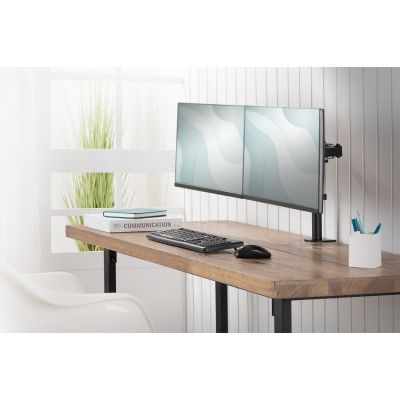 5. DIGITUS UCHWYT BIURKOWY PODWÓJNY Z ZACISKIEM 2XLCD MAX. 32" MAX. OBCIĄŻENIE 2X 8KG UCHYLNO-OBROTOWY CZARNY DA-90400