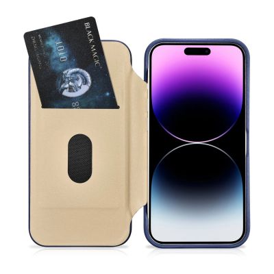 24. iCarer CE Premium Leather Folio Case skórzane etui iPhone 14 Pro z klapką magnetyczne MagSafe niebieski (WMI14220714-BU)