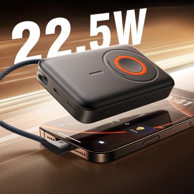 5. Powerbank Joyroom JR-PBM02 22,5W 10000mAh 3w1 indukcyjny magnetyczny kompatybilny z MagSafe z wbudowanym kablem - czarny