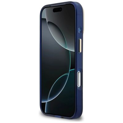 5. Etui Guess IML 4G Script Metal na iPhone 17 Pro - niebieskie