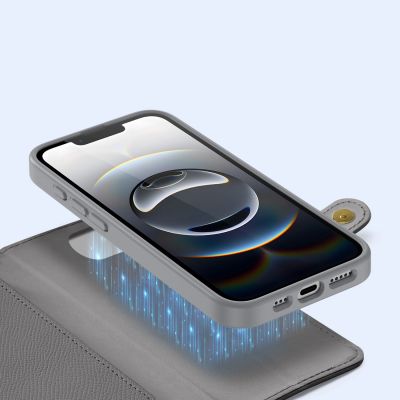 6. Etui skórzane Dux Ducis Lawa na iPhone 16e / 17e z odłączanym portfelem magnetycznym - szare