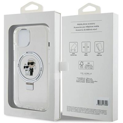 8. Etui Karl Lagerfeld Ring Stand Karl&Choupettte MagSafe na iPhone 15 / 14 / 13 6.1" - białe