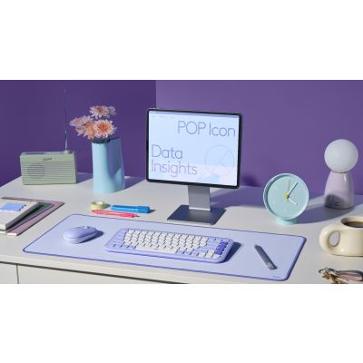 9. Logitech Pop Icon Combo klawiatura Dołączona myszka Uniwersalne Bluetooth QWERTY Turecki Liliowy, Biały