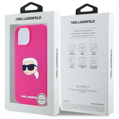 8. Etui Karl Lagerfeld Silicone Karl Head Print MagSafe na iPhone 15  6.1" - fuksja