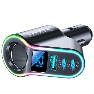 2. Joyroom szybka ładowarka samochodowa 4w1 USB-A QC3.0 / 2xUSB-C PD 150W czarna (JR-CL21)