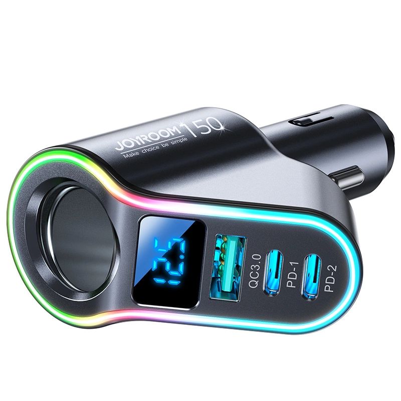 2. Joyroom szybka ładowarka samochodowa 4w1 USB-A QC3.0 / 2xUSB-C PD 150W czarna (JR-CL21)