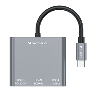 3. Hub Wozinsky WHCH-01 USB-C PD 100W HDMI 4K@30Hz USB-A 10Gbps - szary