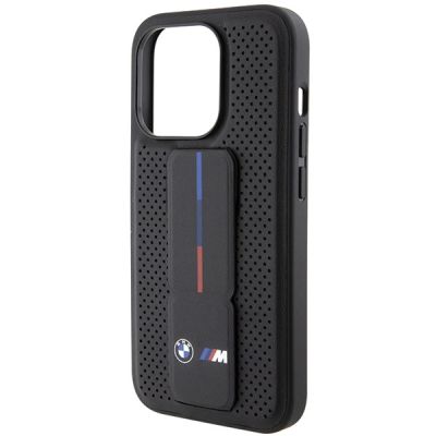 7. Etui BMW Grip Stand Smooth & Perforated na iPhone 15 Pro - czarne