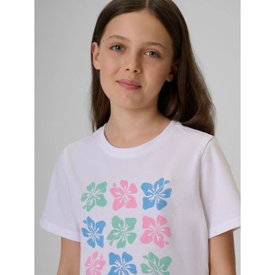3. T-shirt bawełniany dziewczęcy 4F 4FJRSS26TTSHF3982-11S