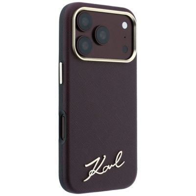 4. Etui Karl Lagerfeld Saffiano Small Script Metal Logo MagSafe na iPhone 17 Pro / 18 Pro - burgundowe