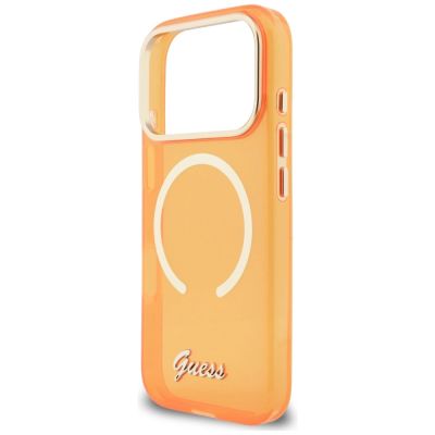 6. Etui Guess IML Script Metal MagSafe na iPhone 17 Pro Max - pomarańczowe