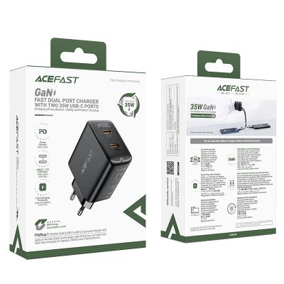 5. Szybka ładowarka sieciowa GaN 35W PD 2x USB C Acefast A49 - czarna