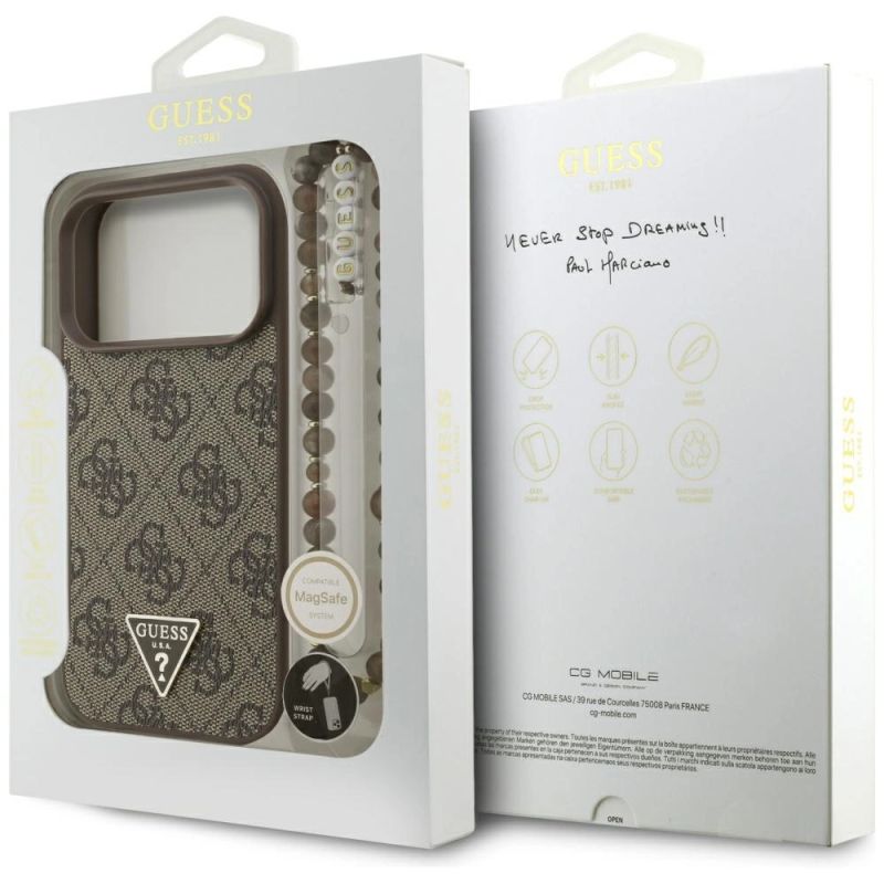 8. Etui Guess 4G Strap Triangle Logo MagSafe na iPhone 17 Pro - brązowe