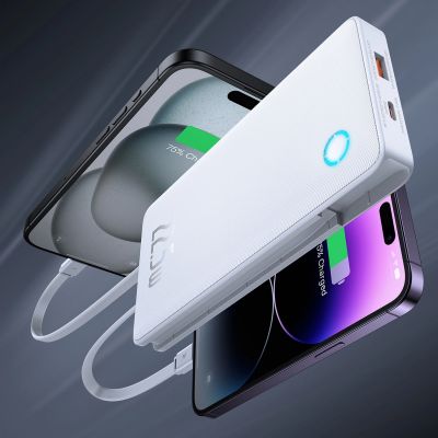 23. Powerbank Baseus Airpow Lite 10000mAh 22,5W z wbudowanymi kablami USB-C i Lightning - biały