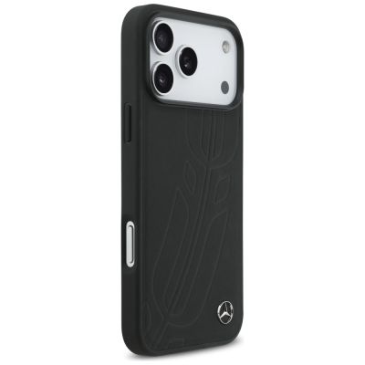 4. Etui Mercedes Leather Large Laurel Leave MagSafe na iPhone 17 Pro Max - czarne