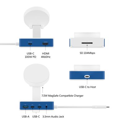 9. Koncentrator Hyper HyperDrive Flex MagCharge USB-C, biały/niebieski