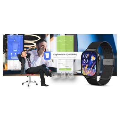 19. Smartwatch Gravity GT15-1 Czarny Pasek Silikonowy + Czarna Bransoleta