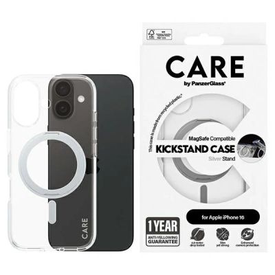 Etui CARE by PanzerGlass Feature Kickstand Case z MagSafe na iPhone 16 - srebrne