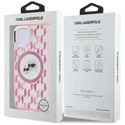 8. Etui Karl Lagerfeld IML Monogram Karl & Choupette Head MagSafe na iPhone 15 Plus - różowe