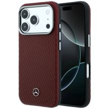 Etui Mercedes Leather Semi Wrap Wood Effect MagSafe na iPhone 17 Pro / 18 Pro - burgundowe