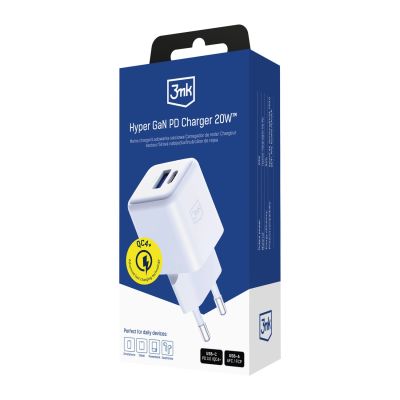 15. Ładowarka sieciowa 3mk Hyper GaN Charger 20W QC4+ PD PPS USB-C USB-A - biała